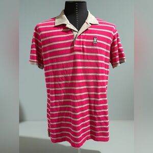 Psycho Bunny Pink and Gray Striped Polo Shirt
